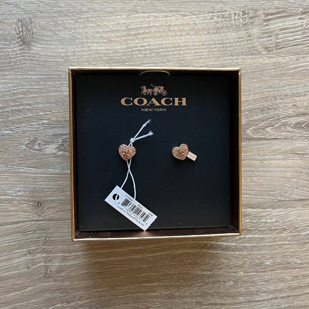 COACH Twinkling Heart Stud Earrings in Rose Gold
